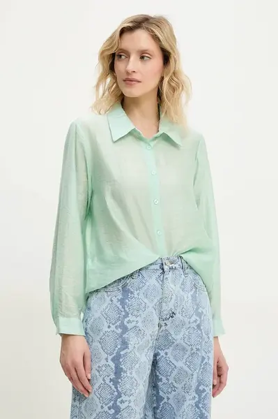 Košile Answear.LAB dámská, tyrkysová barva, regular, s klasickým límcem