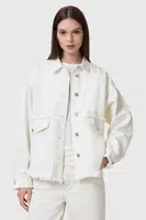 Džínová bunda AllSaints HETTIE FRAY bílá barva, přechodná, oversize, W007PC