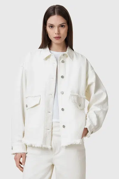 Džínová bunda AllSaints HETTIE FRAY bílá barva, přechodná, oversize, W007PC