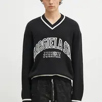 Svetr z vlněné směsi MM6 Maison Margiela pánský, černá barva, SH0HN0002