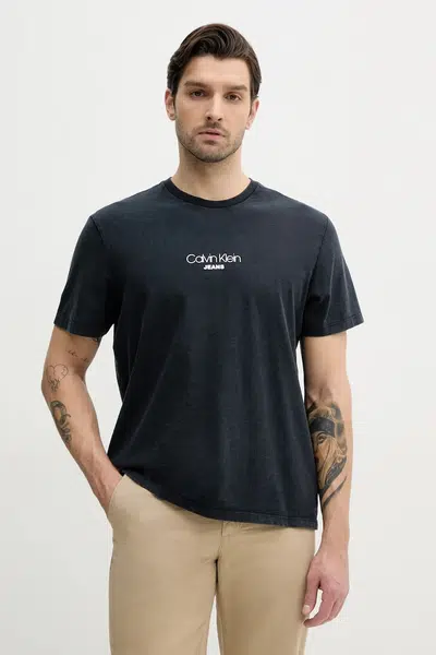 Bavlněné tričko Calvin Klein Jeans tmavomodrá barva, s potiskem, LV04RB824G