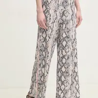 Kalhoty OUI dámské, béžová barva, jednoduché, high waist, 91761