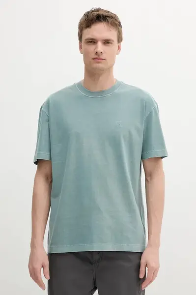 Bavlněné tričko Calvin Klein Jeans pánské, zelená barva, s aplikací, J30J327488