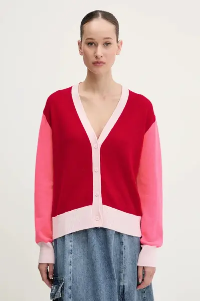 Kašmírový kardigan FROM FUTURE dámský, červená barva, WPC01602