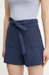 Kraťasy Guess VALENTINA dámské, tmavomodrá barva, hladké, high waist, W5GD0I WH9Y2