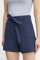 Kraťasy Guess VALENTINA dámské, tmavomodrá barva, hladké, high waist, W5GD0I WH9Y2