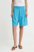 Lněné kraťasy United Colors of Benetton modrá barva, high waist, 4AGHD901V