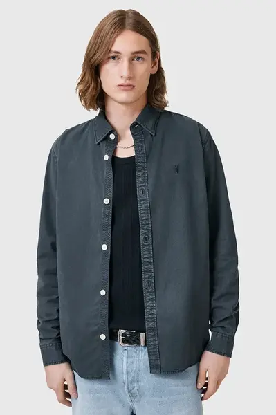 Košile AllSaints BODHI pánská, tmavomodrá barva, relaxed, s klasickým límcem, M090SC