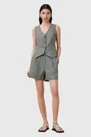 Šortky s příměsí lnu AllSaints AVERIE dámské, šedá barva, medium waist, W046QC