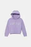 Dětská bavlněná mikina Guess fialová barva, s kapucí, s aplikací, J5GQ07 KCRP0
