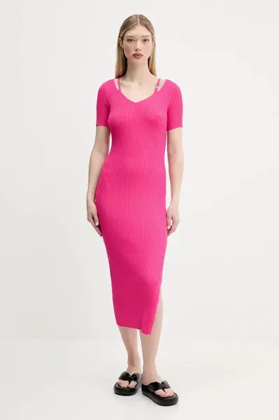 Šaty HUGO růžová barva, midi, přiléhavé, 50538239