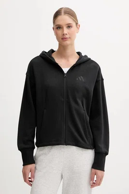 Bavlněná mikina adidas All SZN dámská, černá barva, s kapucí, s aplikací, JJ1251