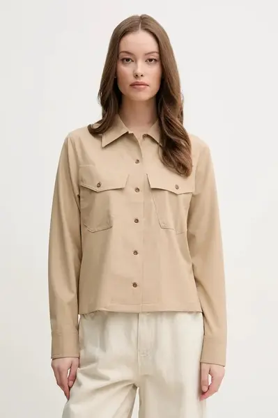 Košile Mos Mosh dámská, béžová barva, regular, s klasickým límcem, 169790