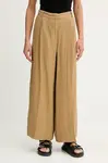 Lněné kalhoty MAX&Co. dámské, zelená barva, široké, high waist, 2516131025200