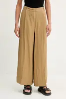 Lněné kalhoty MAX&Co. dámské, zelená barva, široké, high waist, 2516131025200