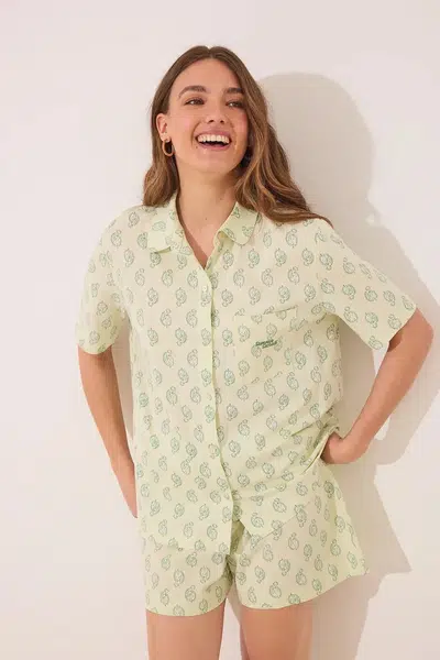 Bavlněné pyžamo women'secret dámské, zelená barva, bavlněné, 3599199