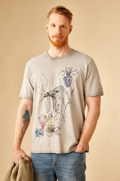 Bavlněné tričko Medicine šedá barva, s potiskem