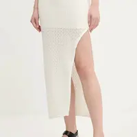 Bavlněná sukně Abercrombie & Fitch béžová barva, midi, KI143-5055