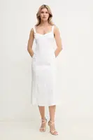 Šaty s příměsí lnu BOSS bílá barva, mini, 50535332