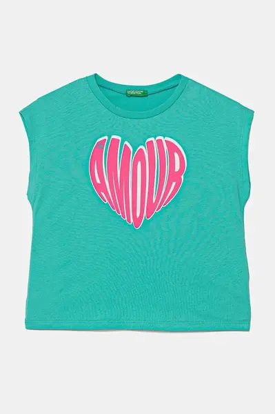 Dětské bavlněné tričko United Colors of Benetton zelená barva, 3JERC10PB