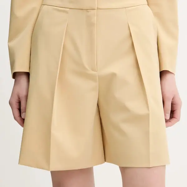 Kraťasy HUGO dámské, béžová barva, hladké, high waist, 50537900