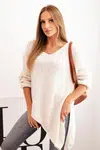 Kesi Włoski Dámsky asymetrický sveter z vlny Plus Size s výstrihom do V svetlo béžový