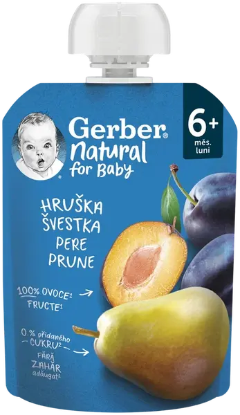 GERBER Natural vrecko hruška a slivka 6m+ 90 g