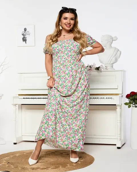 Resti Women's white and pink maxi dress with floral print - Clothing