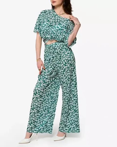 Resti Women's green pleated set with black flowers - Clothing