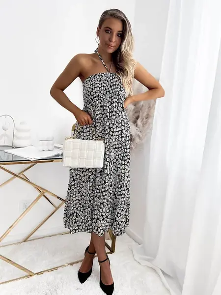 Resti Women's black midi floral dress - Clothing