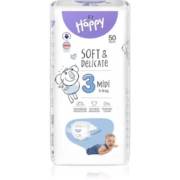 BELLA Baby Happy Soft&Delicate jednorazové plienky Midi 5-9 kg 50 ks