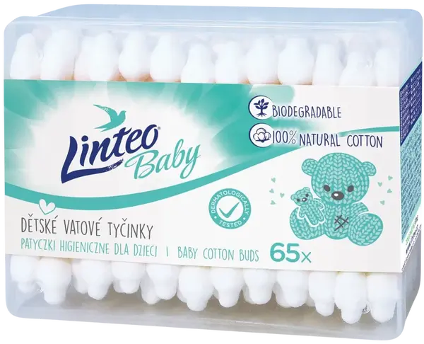 LINTEO Baby Papierove vatové tyčinky box 65 ks
