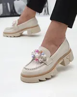 Resti Lacquered beige moccasins for women Geloppa- Footwear