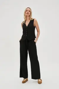 Marisse Black Linen Wide-Leg Trousers