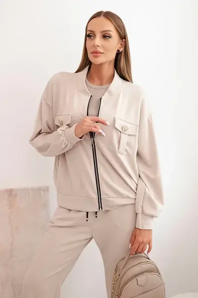 Kesi Włoski Dámsky komplet z viskózy s rozopínacou mikinou a nohavicami béžový