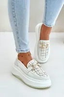 Women's leather moccasins on platform with gold decoration Vinceza light beige