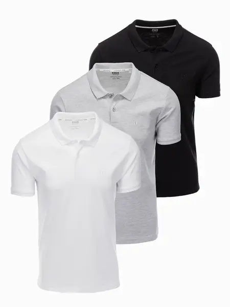 Ombre BASIC men's cotton polo t-shirt set - black/grey melange/white