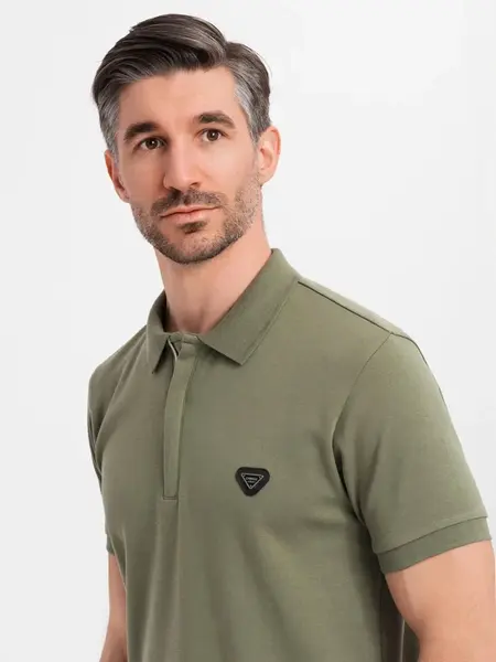 Ombre Men's polo shirt with zip neckline - olive