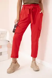 Kesi Dámske cargo nohavice s vysokým pásom červený