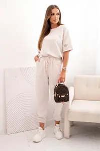 Kesi Włoski Dámska viskózová súprava s krátkym rukávom a nohavicami béžový