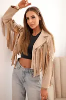 Kesi Włoski Dámska semišová bunda s strapcami béžová