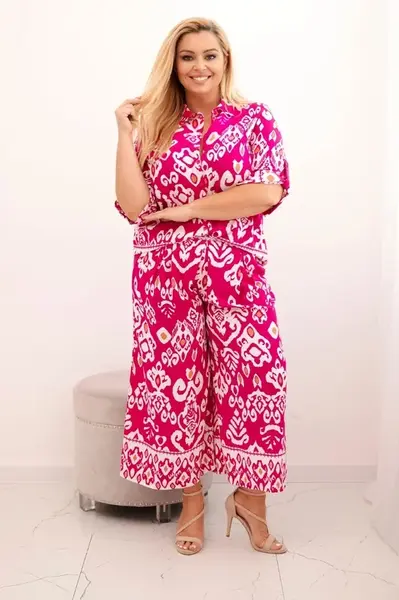 Kesi Włoski Dámska viskózová súprava Plus Size s geometrickou potlačou fuksiová