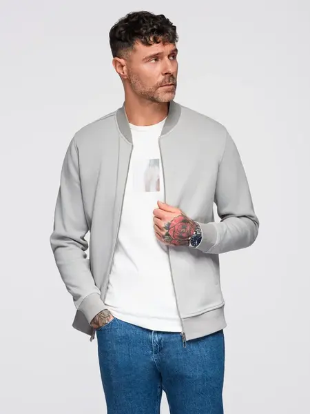 Ombre Men's pique knit bomber jacket - gray