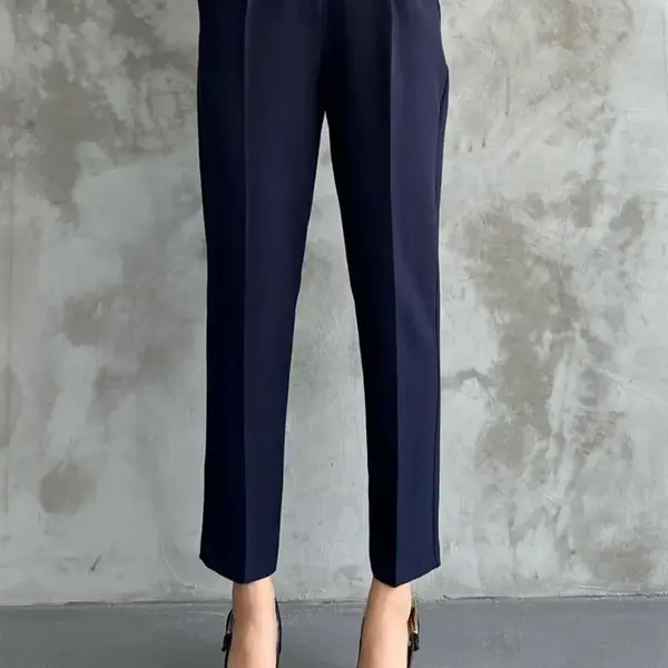 67537 Dewberry Skinny Leg Belted Women Trousers-NAVY