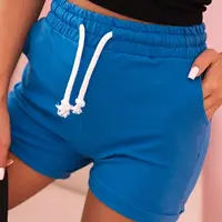 Kesi Dámske bavlnené šortky s gumou a viazaním v páse chabrové