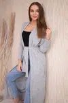 Long sweater with waist tie gray color