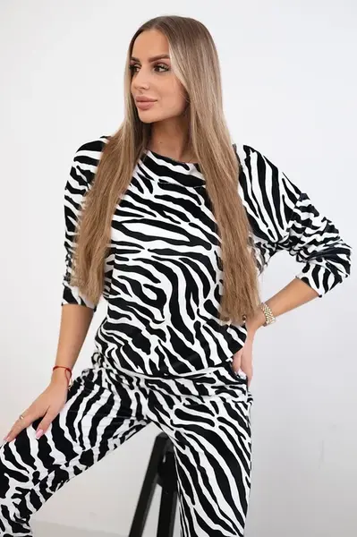 Velour set with zebra print black+white