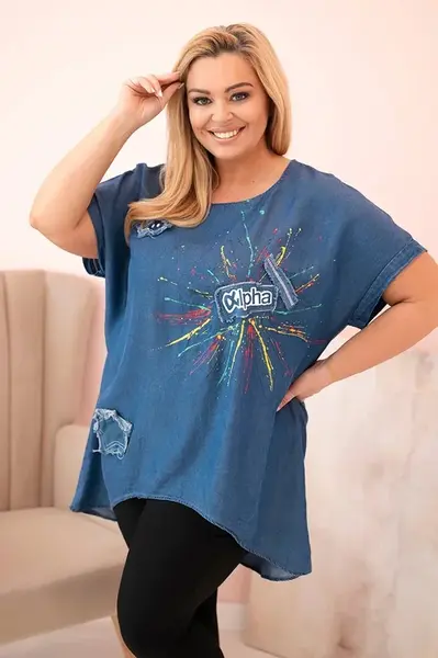 Kesi Włoski Dámska blúzka Plus Size s nášivkami džínovina