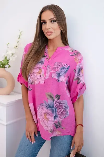 Kesi Włoski Dámska bavlnená blúzka s kvetinovým vzorom ružový