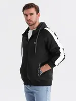 Ombre Men's unbuttoned hooded sweatshirt with piping - black
